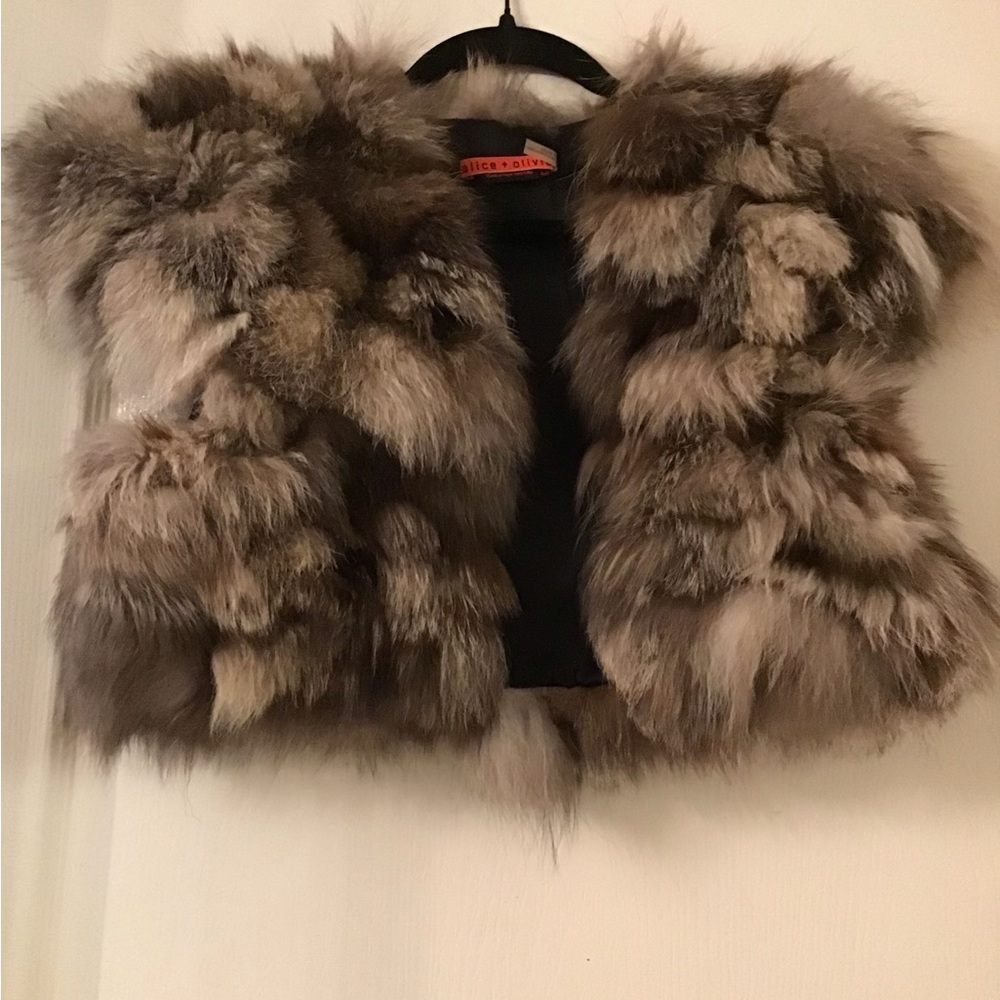 Alice + Olivia fox Fur Vest in Brown and Gray.